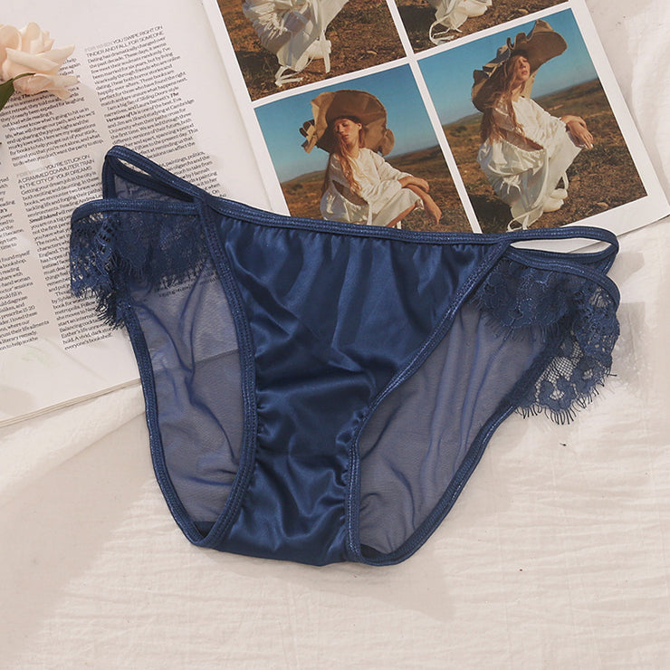 Lace Satin Women's Panties With Lashes