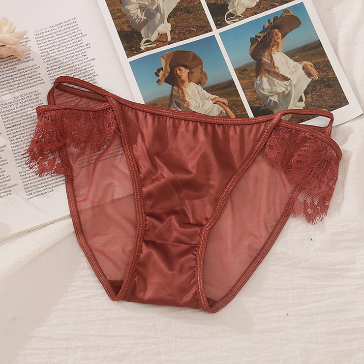 Lace Satin Women's Panties With Lashes