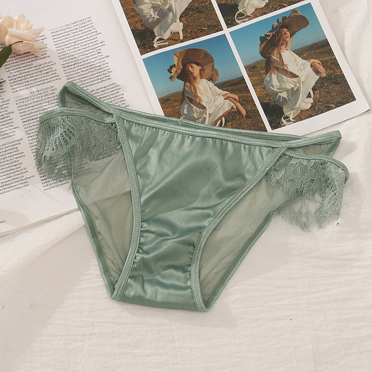 Lace Satin Women's Panties With Lashes