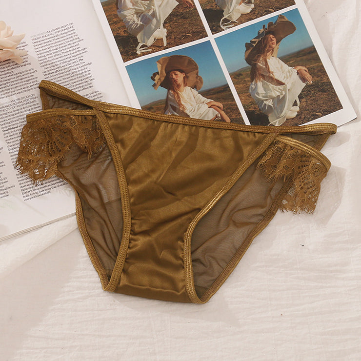 Lace Satin Women's Panties With Lashes
