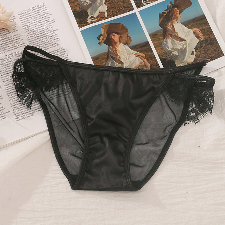 Lace Satin Women's Panties With Lashes