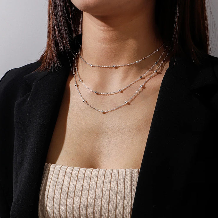 Chic Silver Beaded Necklace
