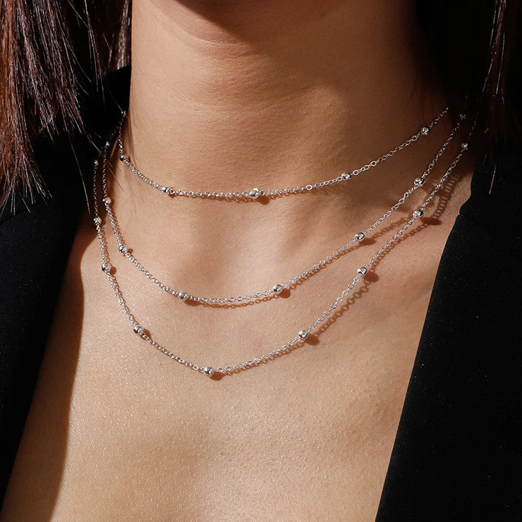 Chic Silver Beaded Necklace