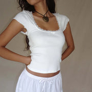 Chic Lace Trim Crop Top